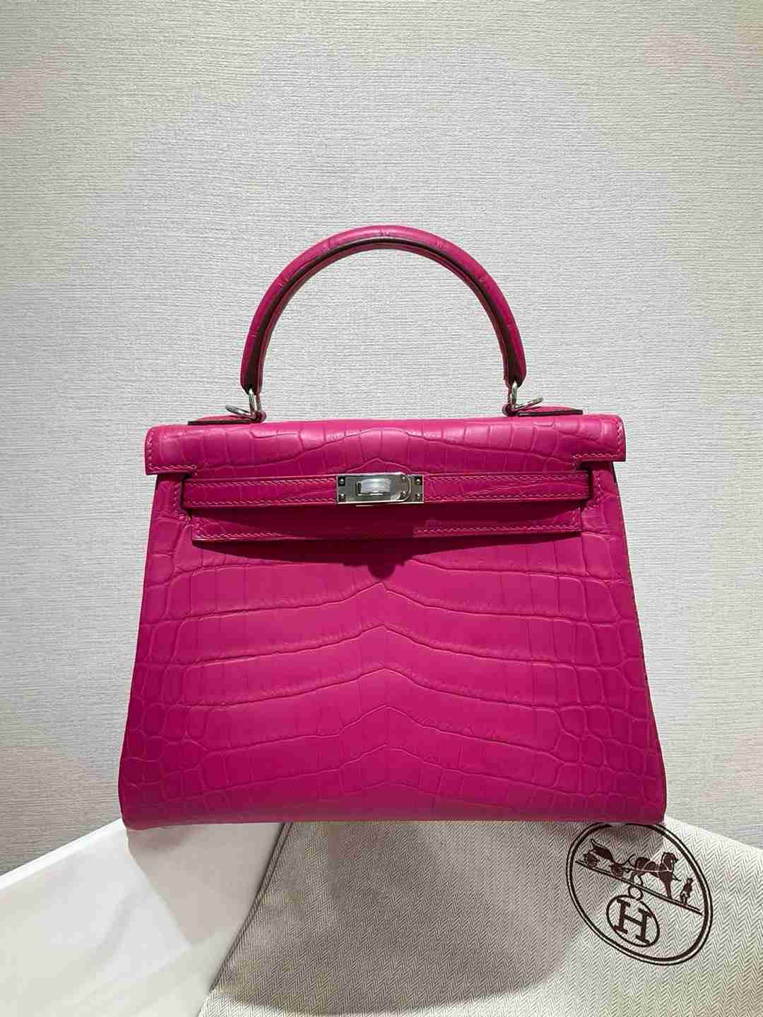 Hermes Kelly 25 matte Niloticus Crocodile J5 Rose scheherazade PHD